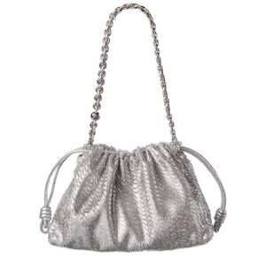 Loewe Flamenco Leather Clutch, Silver